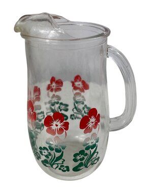 Vintage Glass Pitcher With Floral Pattern